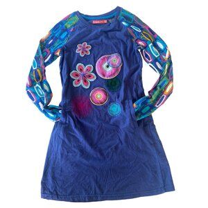 DESIGUAL Girls Long Sleeve Dress Tunic 11/12  Years Navy Blue Patchwork Cotton